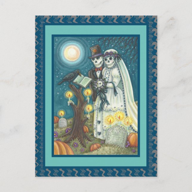 CARTE POSTALE VOWS DE CEMETERRE, SKELETON MARIAGE, MARÉE ET GROO (Devant)