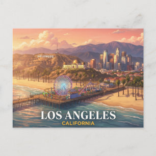 Carte Postale Voyage à Los Angeles Hollywood Sign Santa Monica