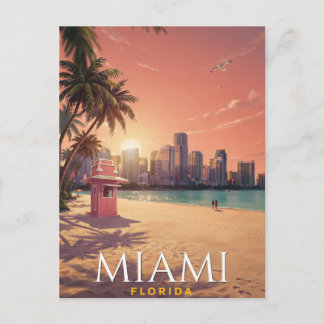 Carte Postale Voyage à Miami Floride Plage du coucher de soleil