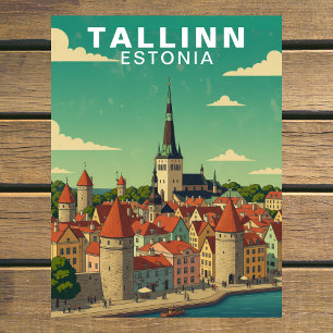 Carte Postale Voyage à Tallinn Estonie Ville Médiévale Vintage