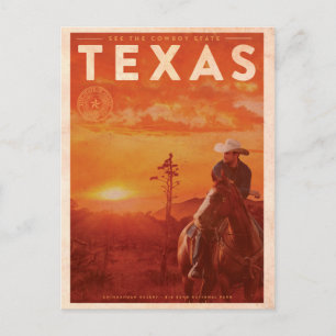 Carte Postale Voyage au Texas vintage Cowboy