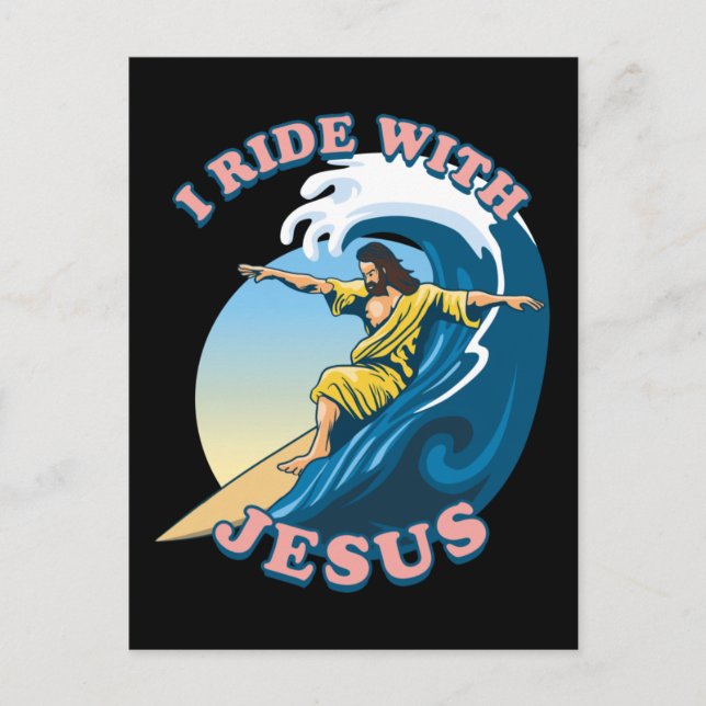 Carte Postale Voyage avec Jésus | L'illustration de Surfing Jesu (Devant)