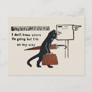 Carte postale Voyage Chat Noir Style Vintage