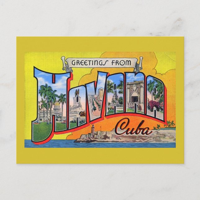 Carte Postale Voyage Cuba vintage - Salutations de La Havane (Devant)