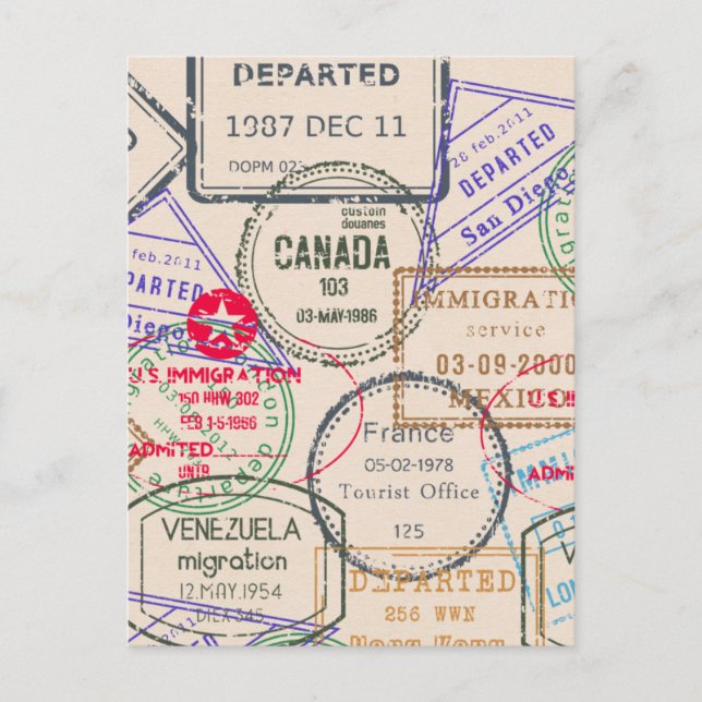 Carte Postale Voyage de timbres de passeport (Devant)