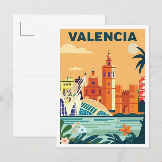 Carte Postale Voyage d'illustration Vintage Valencia Espagne (Devant / Derrière)