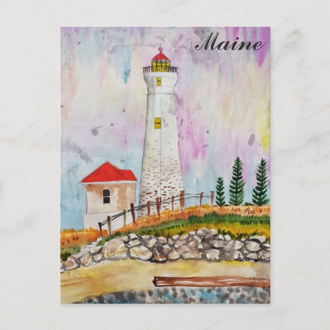 Carte Postale Voyage en aquarelle du phare de Maine Coast (Devant)