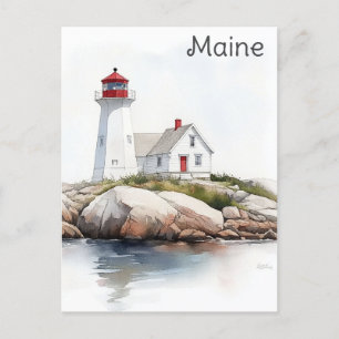 Carte Postale Voyage en aquarelle du phare de Maine Coast
