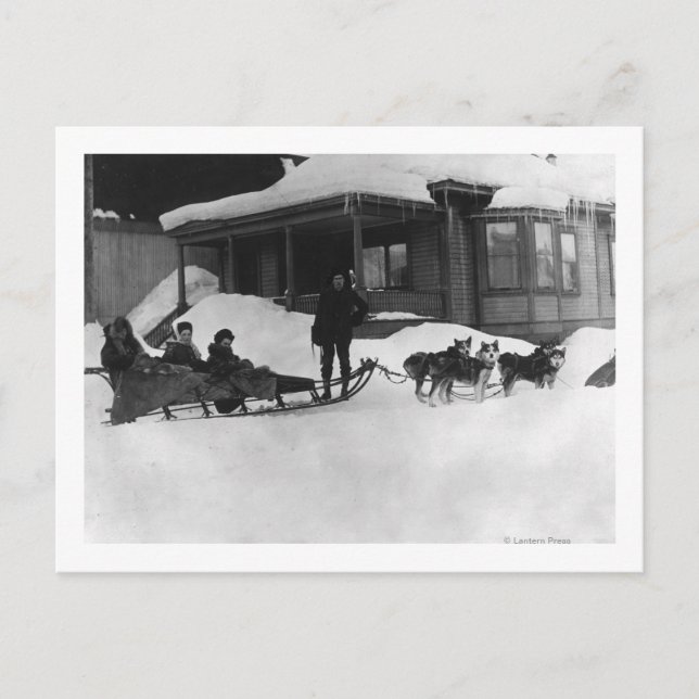 Carte Postale Voyage en famille par Dog Sled en Alaska (Devant)