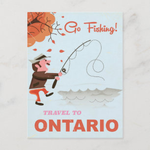 Carte Postale Voyage en Ontario imprimé pêche vintage