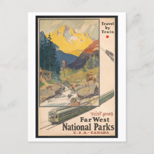 Carte Postale Voyage en train, Parcs nationaux, Style Vintage