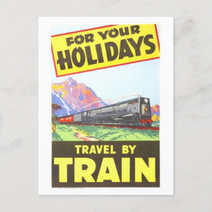 Carte Postale Voyage en train pour vos vacances Vintage