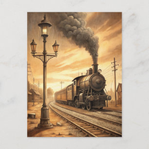 Carte Postale Voyage en train sépia vintage sur un chemin de fer
