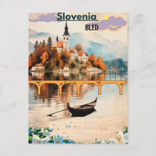 Carte postale Voyage Lit Slovénie Art, Lit Bleu