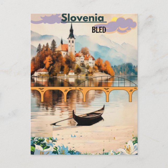 Carte postale Voyage Lit Slovénie Art, Lit Bleu (Devant)