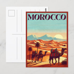 carte postale voyage marocain avec chameaux dans l