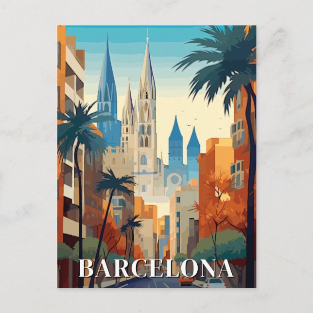 Carte Postale Voyage Rétro à Barcelone, Espagne (Devant)