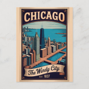 Carte Postale Voyage rétro à Chicago Illinois, la ville venteuse