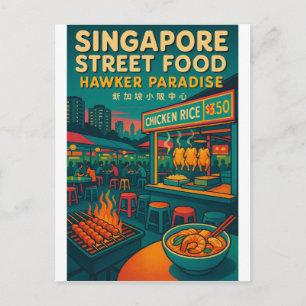 Carte Postale voyage rétro - nourriture de rue de Singapour