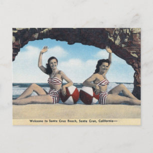 Carte Postale Voyage Rétro - Plage de Santa Cruz Californie 