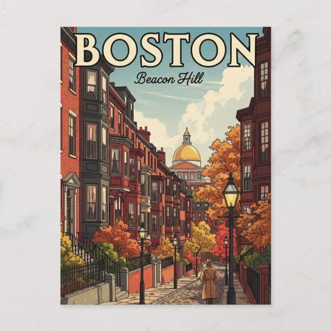 Carte Postale Voyage vintage Boston Beacon Hill (Devant)