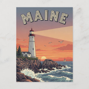 Carte Postale Voyage vintage du phare du Maine