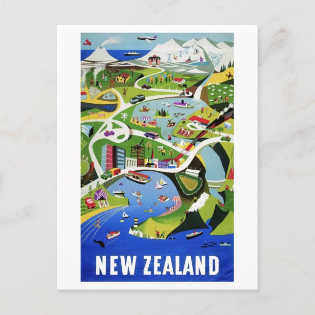 Carte Postale Voyage Vintage en Nouvelle-Zélande (Devant)