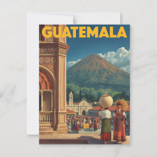 Carte Postale Voyage vintage Guatemala Market Volcano