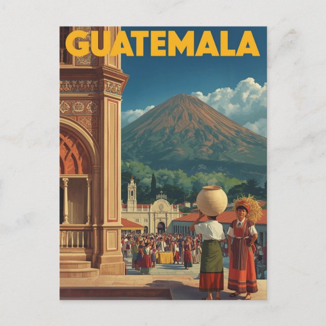 Carte Postale Voyage vintage Guatemala Market Volcano (Devant)