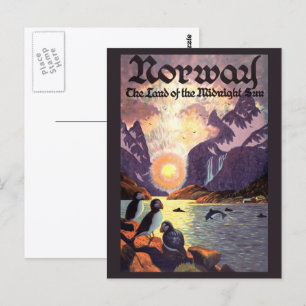 Carte Postale Voyage Vintage, Norvège Terre du Soleil de Minuit