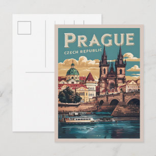 Carte Postale voyage vintage prague république tchèque cadeaux,