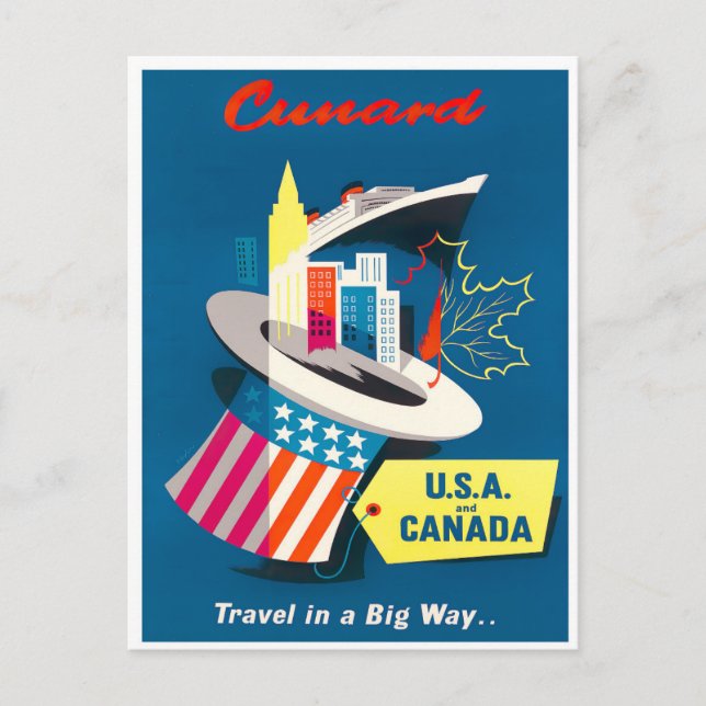 Carte postale voyage vintage USA et Canada (Devant)