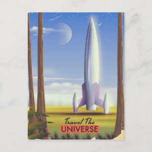Carte Postale Voyagez dans l'Univers, art rétro de l'espace.