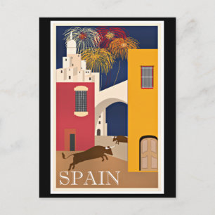 Carte Postale Voyagez en Espagne, affiche de voyage vintage