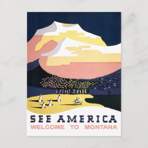 Carte Postale Voyez l'Amérique, bienvenue au Montana, vintage, v