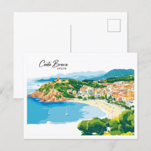 Carte Postale Vue aérienne Costa Brava Espagne Illustration arti