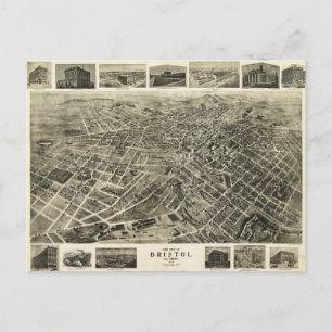 Carte Postale Vue aérienne de Bristol, Virginie/Tennessee (1912)