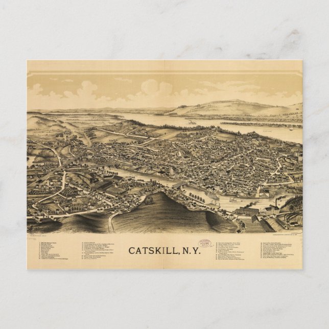 Carte Postale Vue aérienne de Catskill, New York (1889) (Devant)