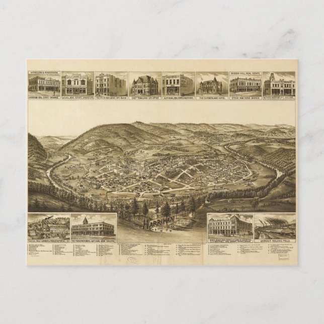 Carte Postale Vue aérienne de Harriman, Tennessee (1892) (Devant)