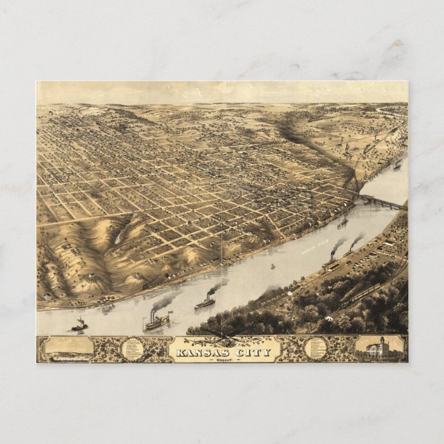 Carte Postale Vue aérienne de Kansas City, Missouri (1869) (Devant)