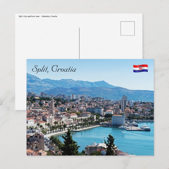 Carte Postale Vue aérienne de la ville divisée en front de mer,  (Devant / Derrière)