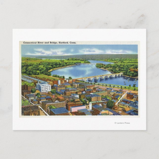Carte Postale Vue aérienne de la ville et du Connecticut (Devant)