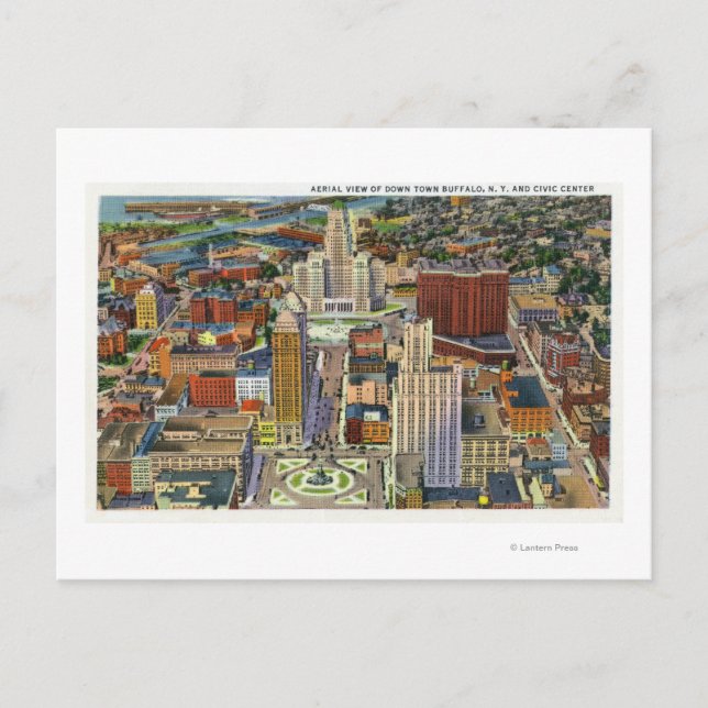 Carte Postale Vue aérienne du centre-ville et du centre civique (Devant)
