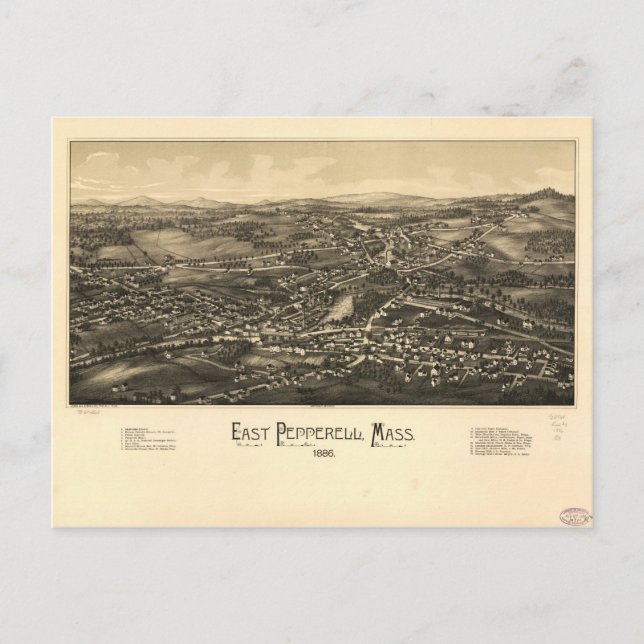 Carte Postale Vue aérienne du Massachusetts East Pepperell (1886 (Devant)