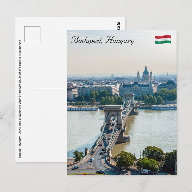 Carte Postale Vue aérienne du Pont des Chaînes - Budapest, Hongr (Devant / Derrière)