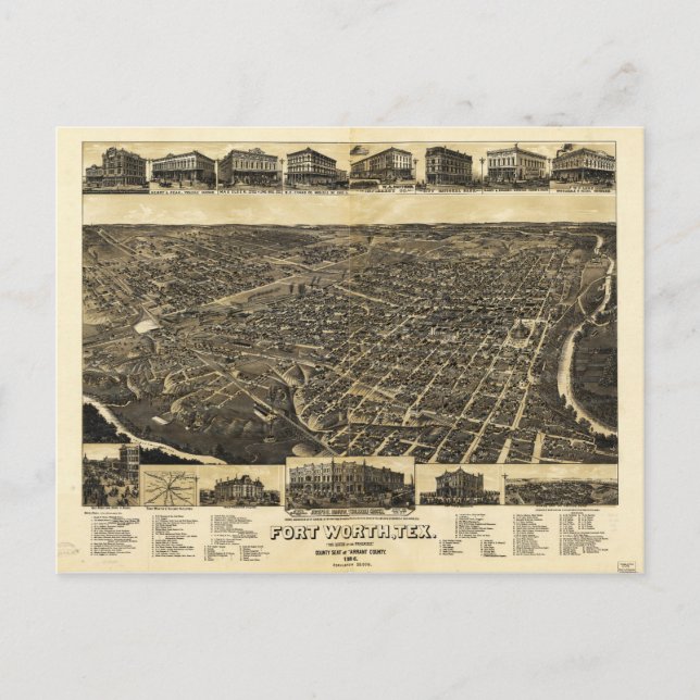 Carte Postale Vue aérienne Fort Worth Tarrant County Texas (1886 (Devant)