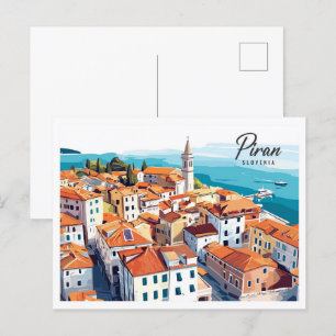 Carte Postale Vue aérienne Piran Slovénie Illustration Voyage