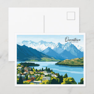 Carte Postale Vue aérienne Queenstown Nouvelle-Zélande Illustrat