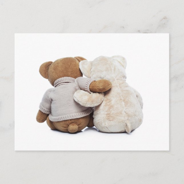 Carte Postale Vue arrière de deux Nounours se serrant les uns co (Devant)