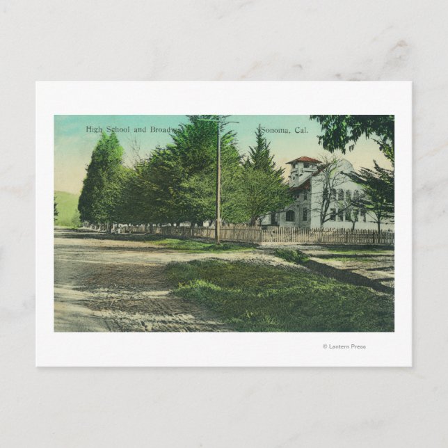 Carte Postale Vue de Broadway sur l'extérieur du lycée (Devant)